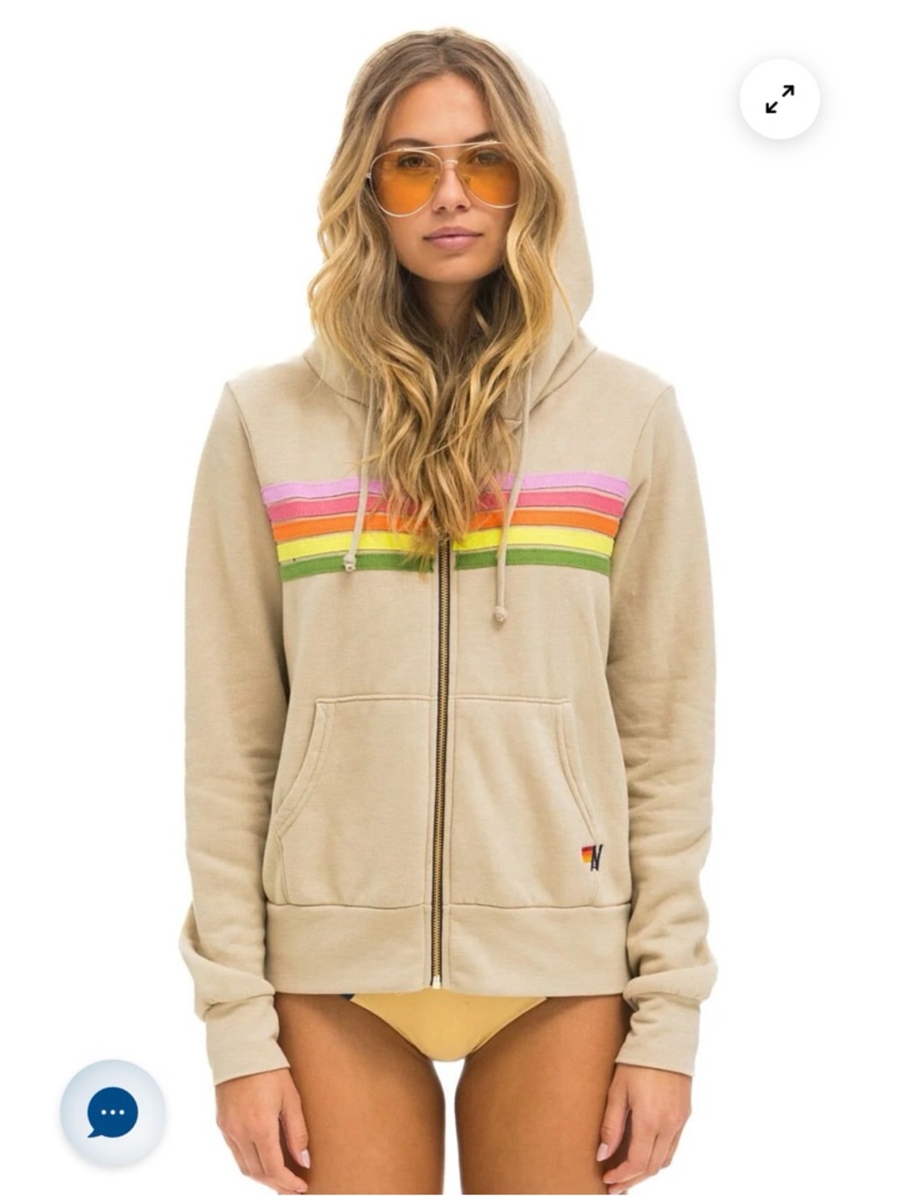 Aviator Nation Taupe Hoodie with Pink & Orange Stripes